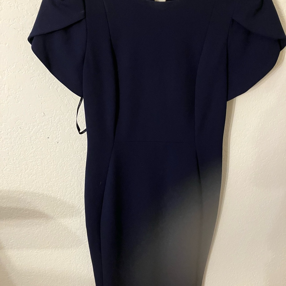 Calvin Klein Blue Sheath Dress with Flutter Sleeves